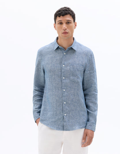 Celio* Solid Blue Regular Fit Men Linen Shirts