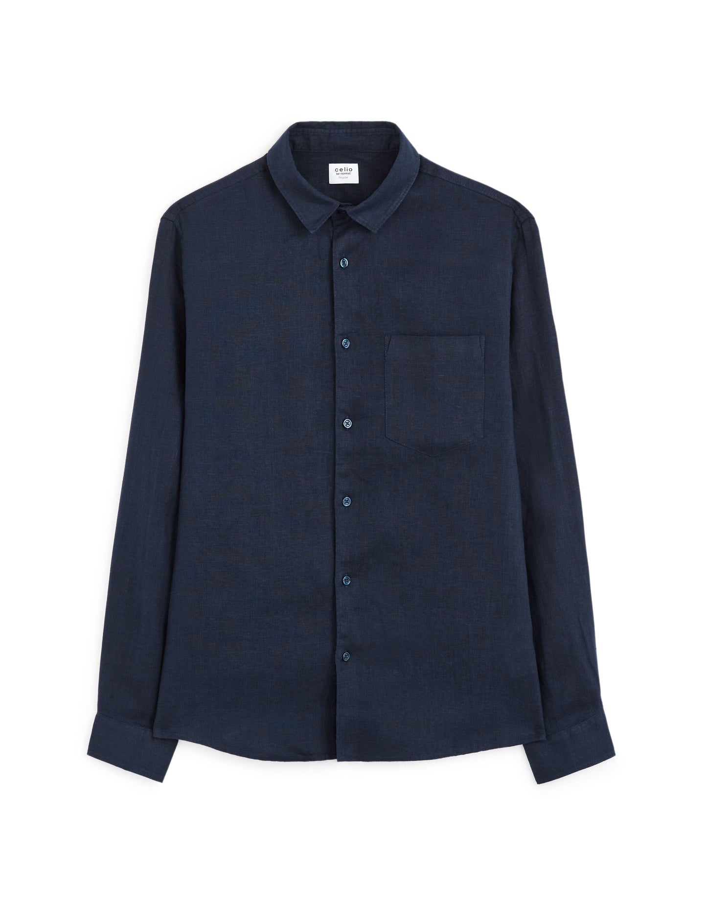 Celio*  Regular Fit-100% Linen Shirt-Navy Blue