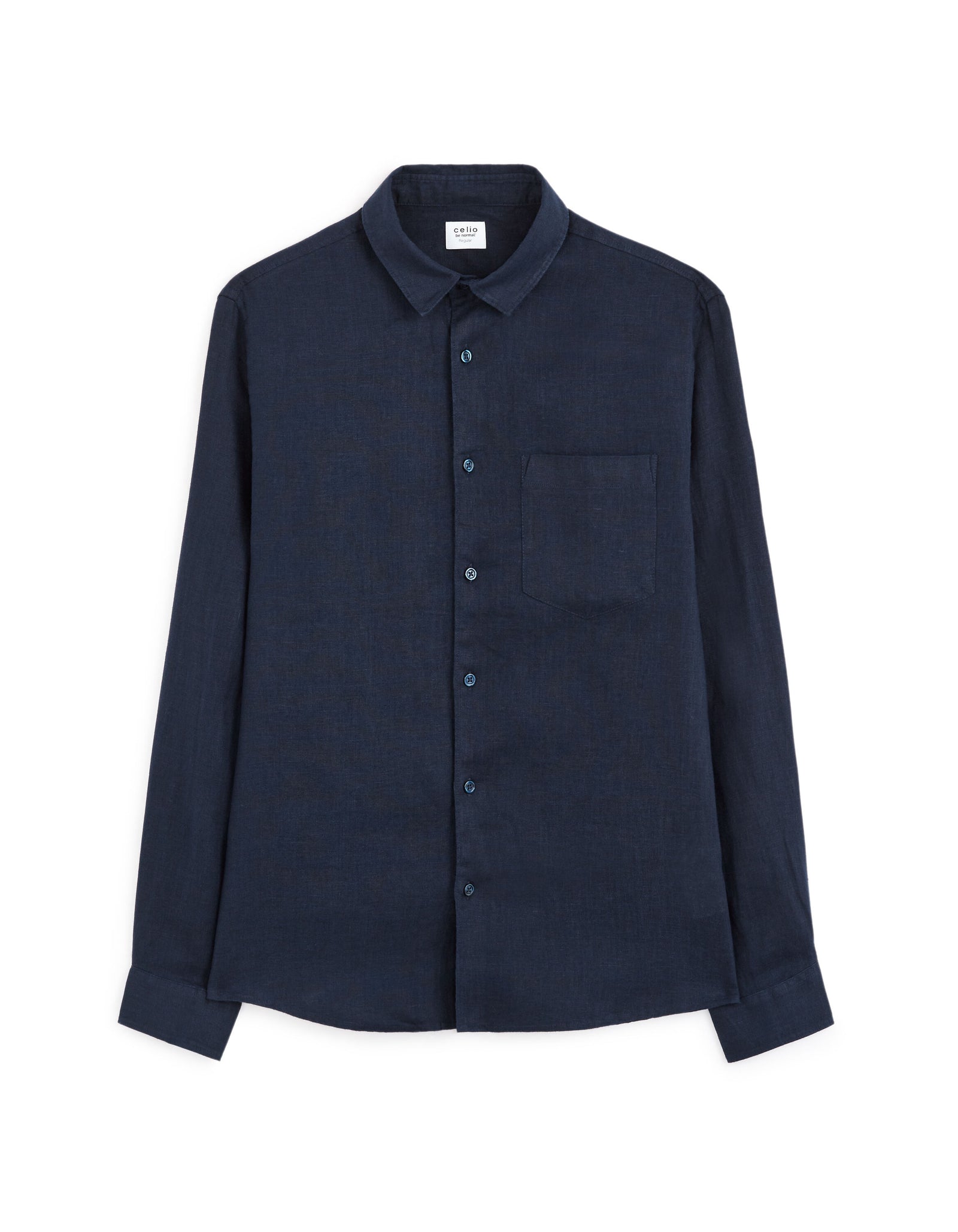 Celio*  Regular Fit-100% Linen Shirt-Navy Blue