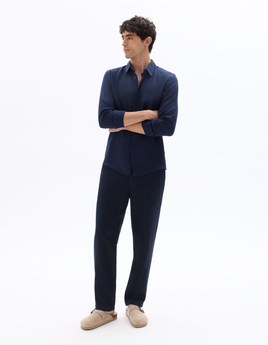 Celio*  Regular Fit-100% Linen Shirt-Navy Blue