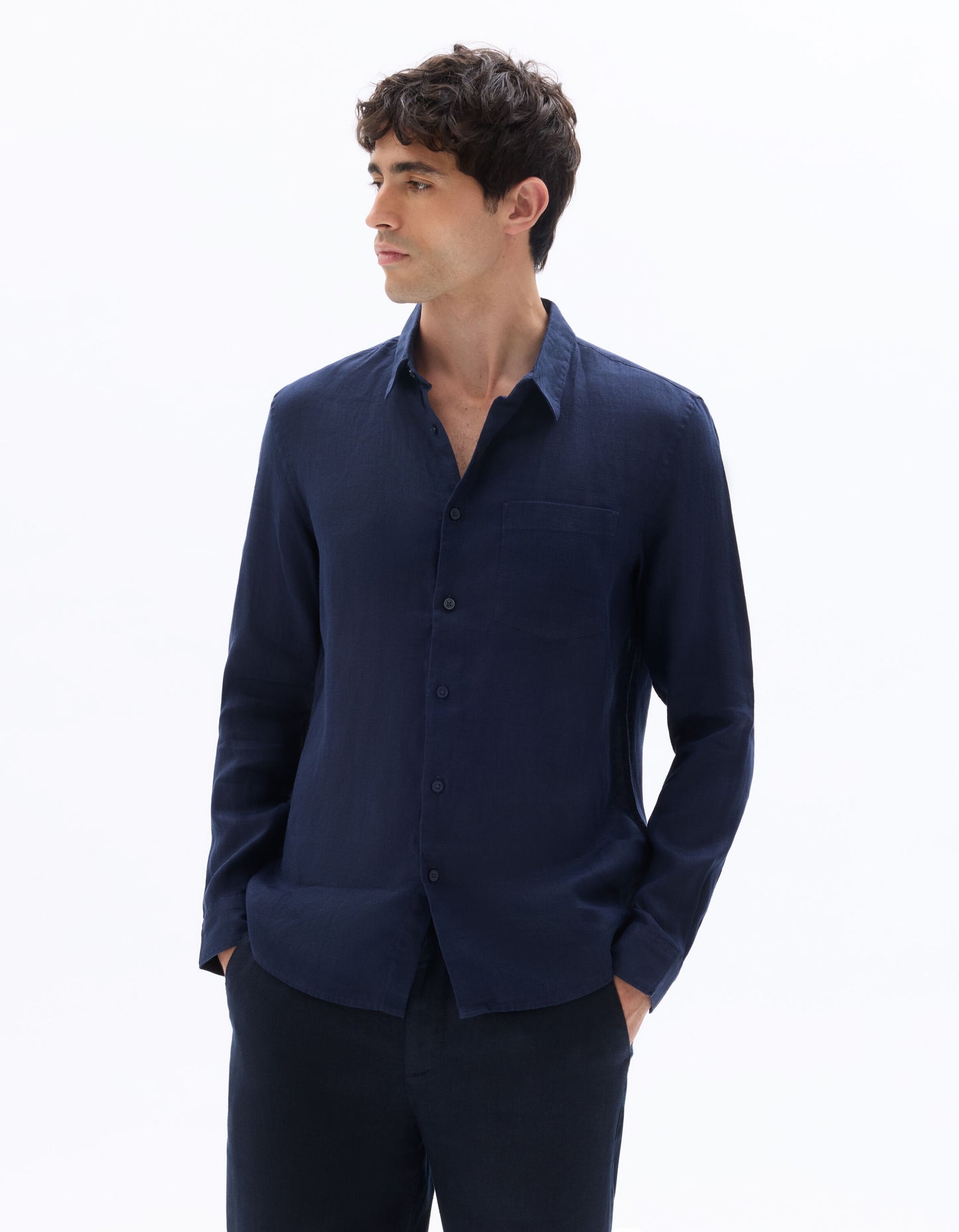 Celio*  Regular Fit-100% Linen Shirt-Navy Blue
