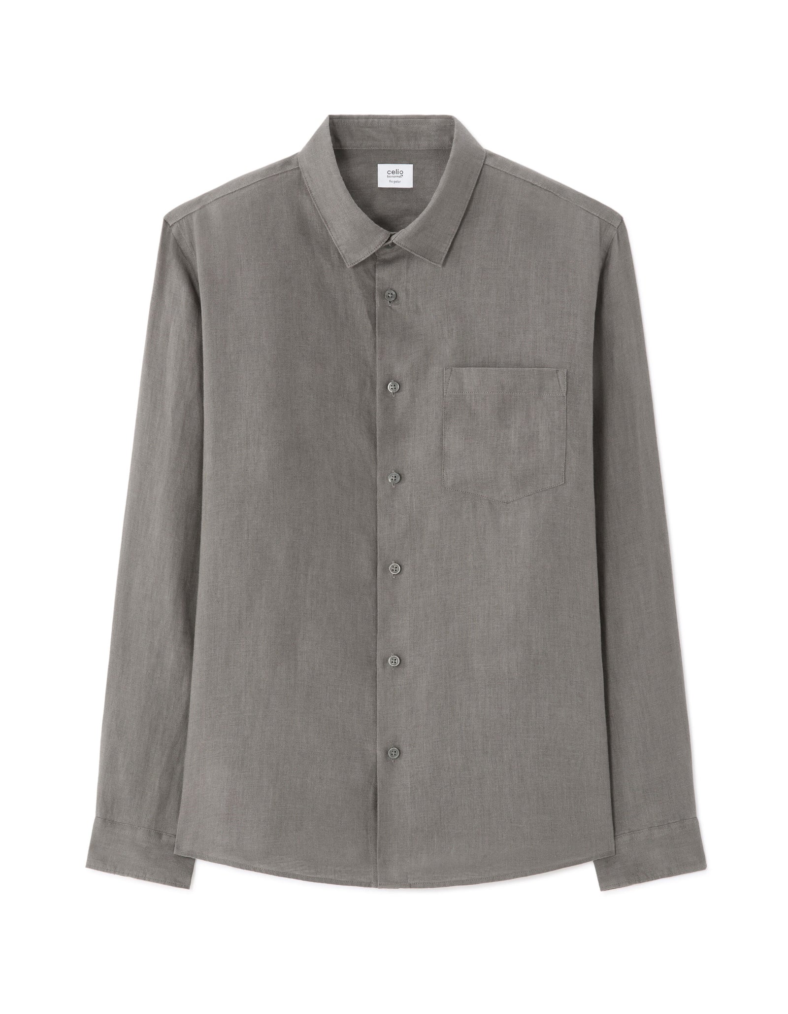 Regular Fit 100% Linen Solid Spread Collar Shirt - Dark Khaki