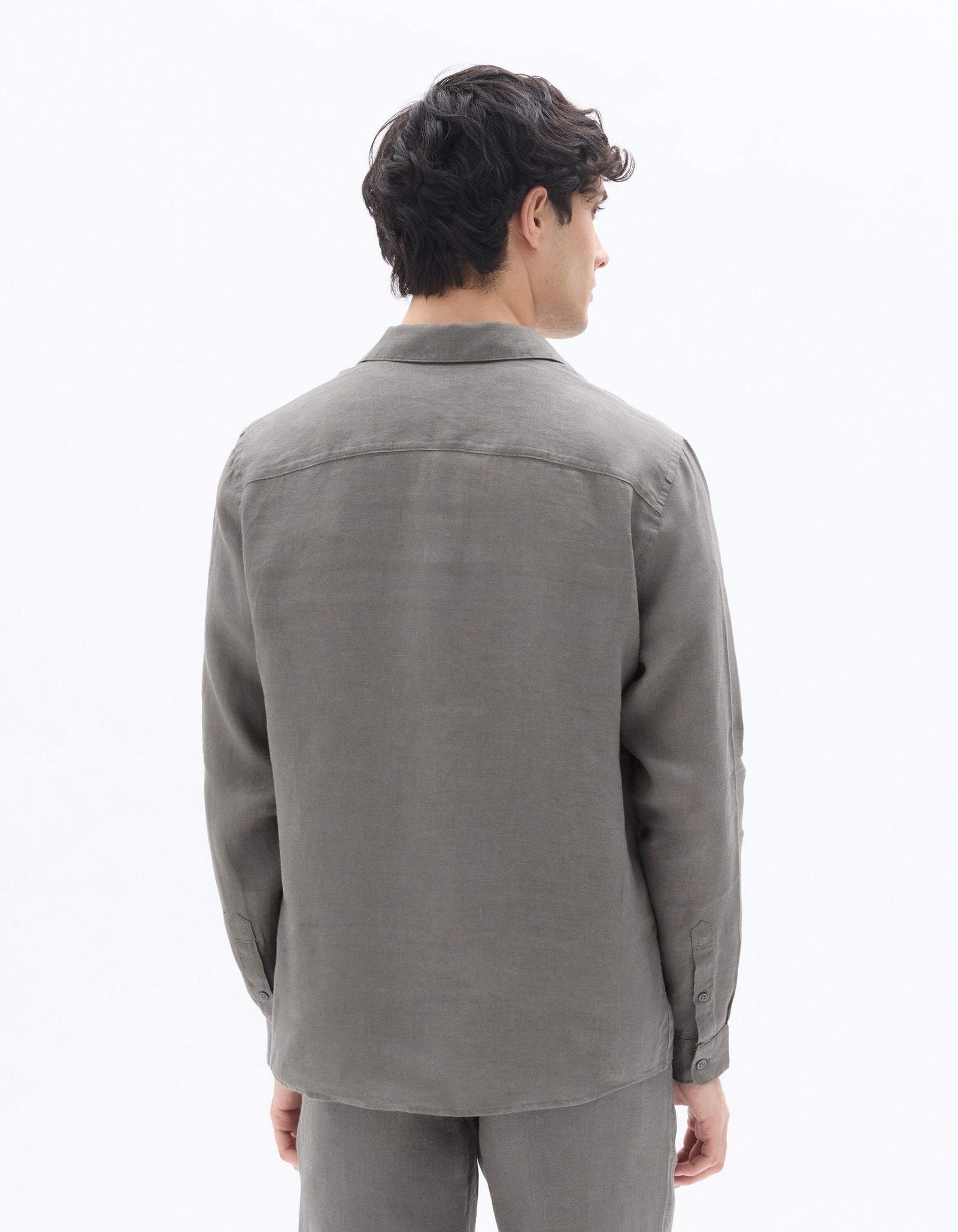 Regular Fit 100% Linen Solid Spread Collar Shirt - Dark Khaki