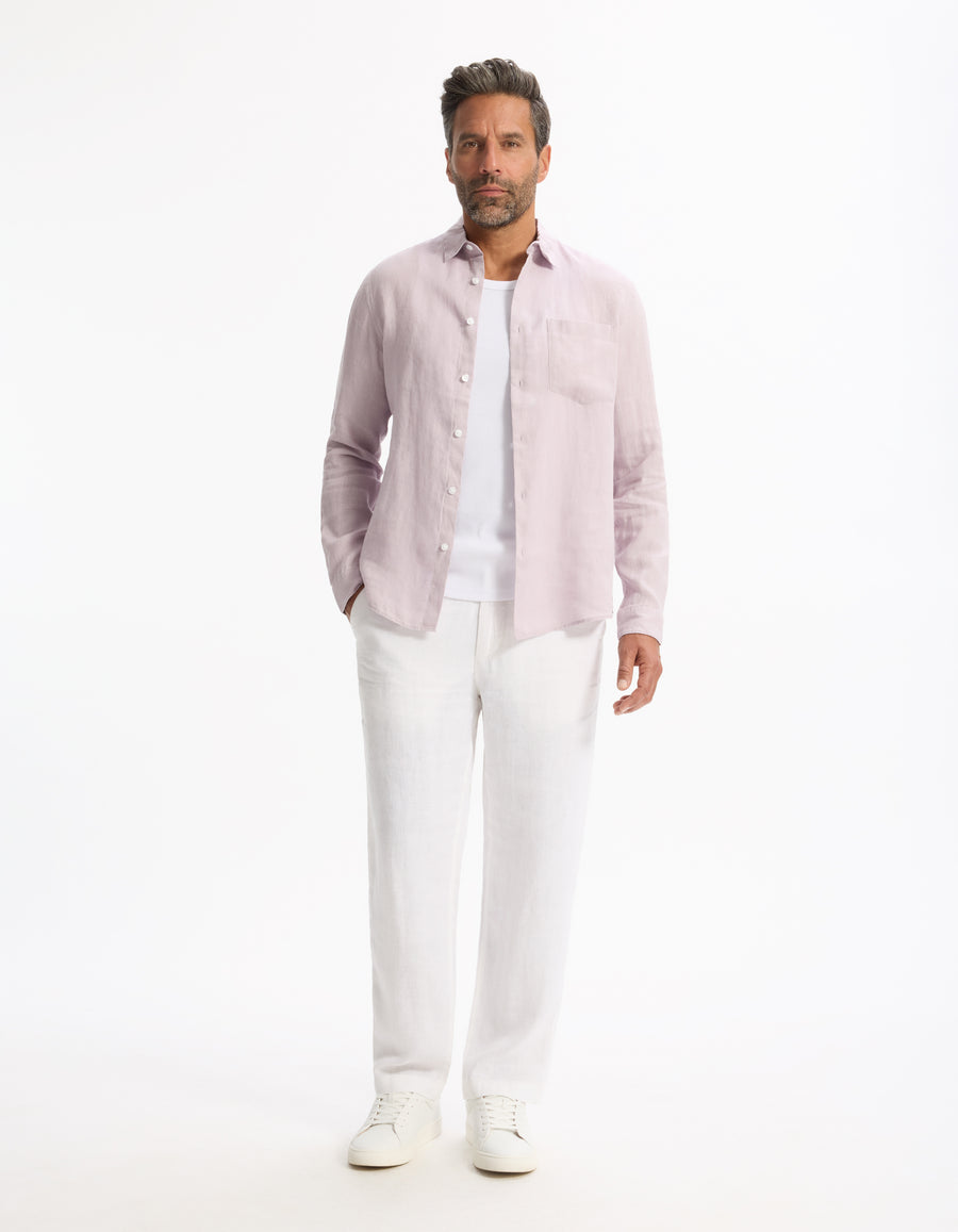 Regular Fit 100% Linen Solid Shirt - Lilac