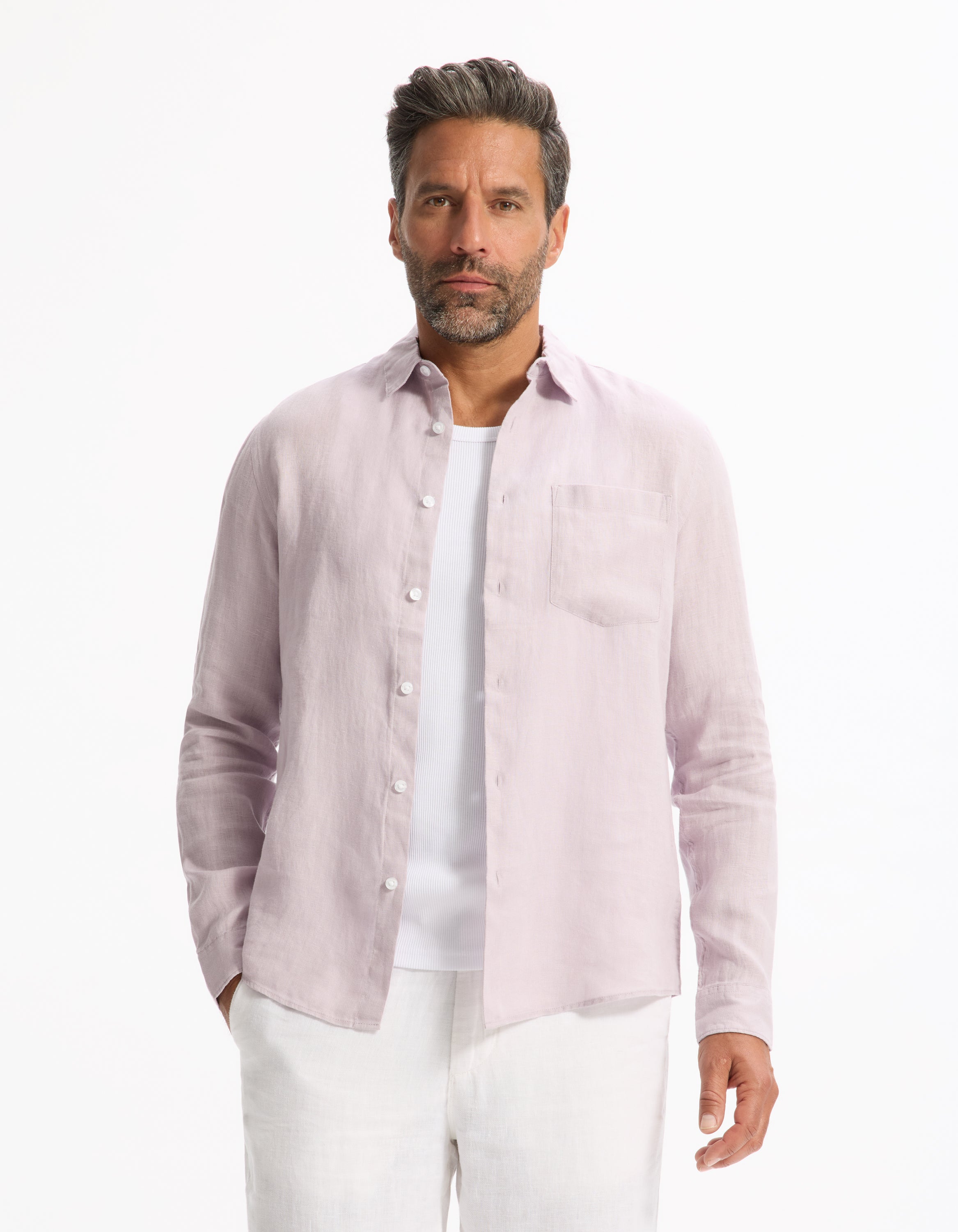 Celio* Solid Regular Fit Linen Purple Shirt