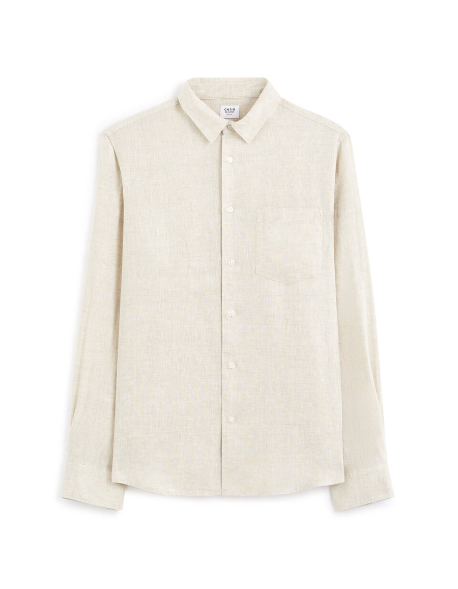 Celio* Men Natural Solid Regular Fit-100% Linen Shirt