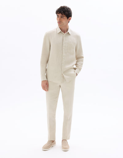 Celio* Solid Regular Fit Linen Off White Shirt