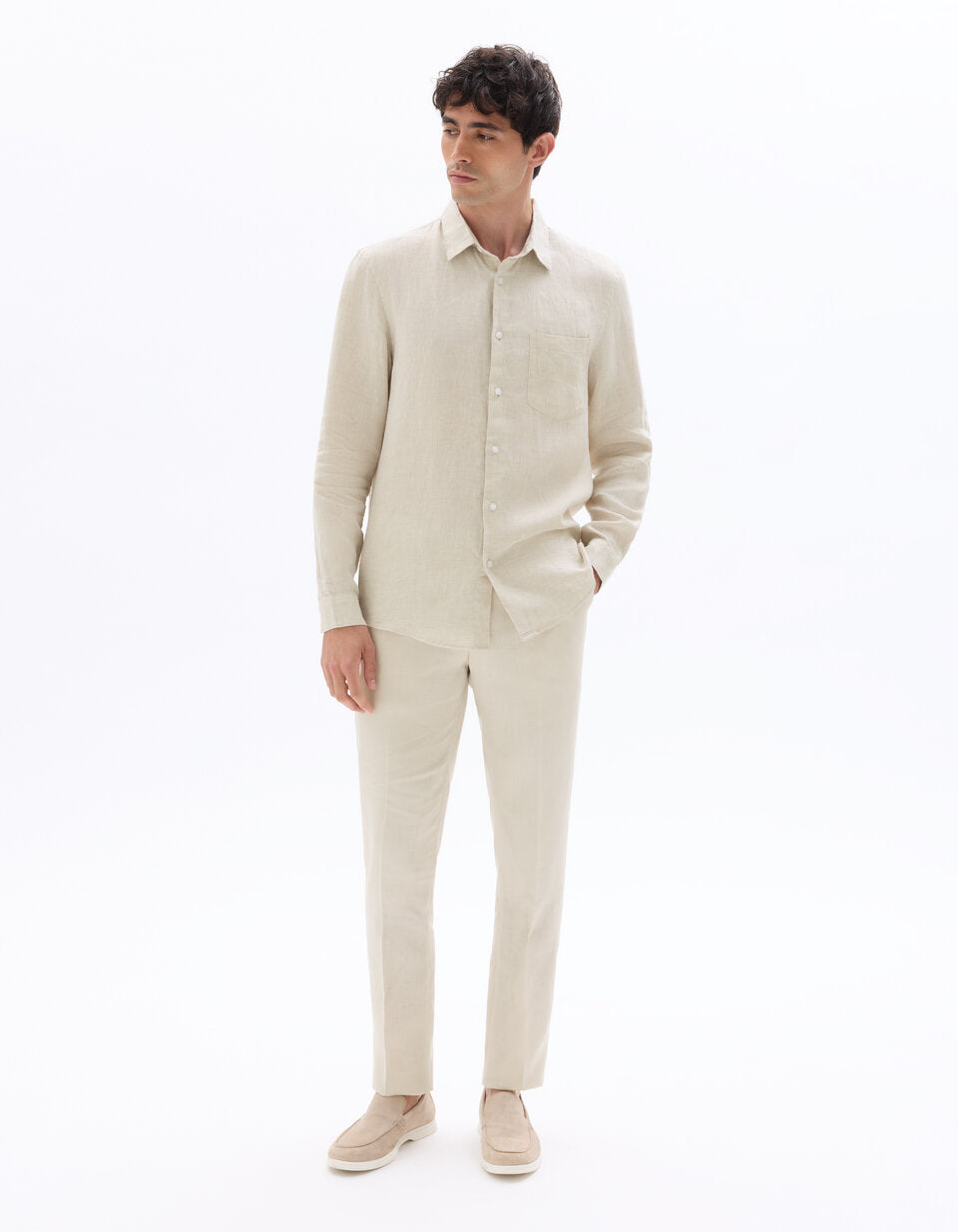 Celio* Men White Solid Regular Fit Linen Shirt