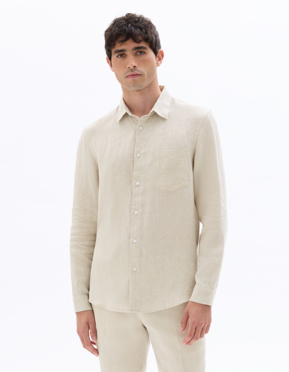 Celio* Men Natural Solid Regular Fit-100% Linen Shirt
