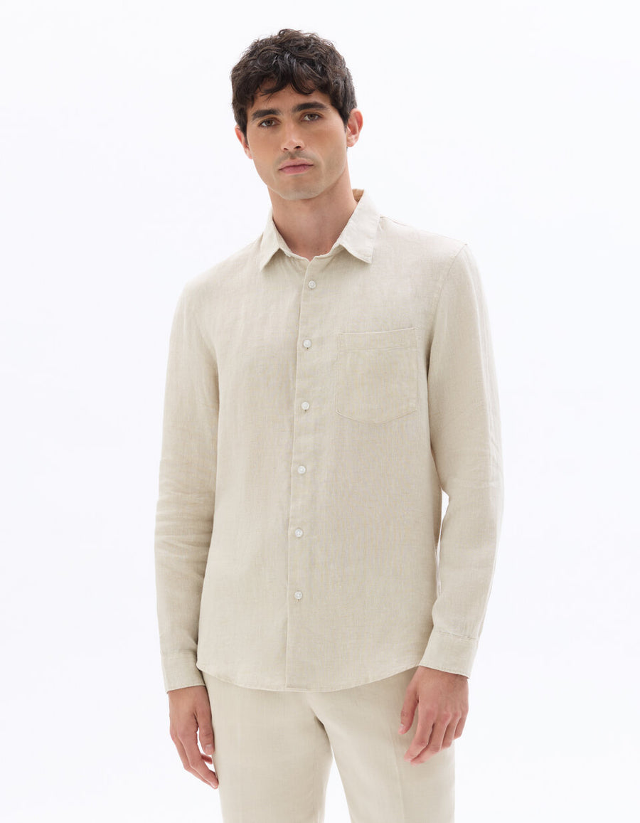 Celio* Men Natural Solid Regular Fit-100% Linen Shirt