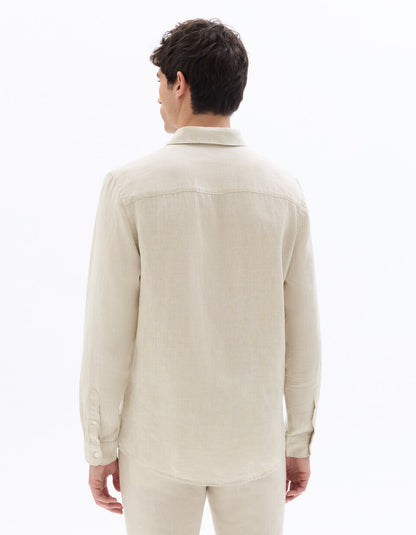 Celio* Men White Solid Regular Fit Linen Shirt