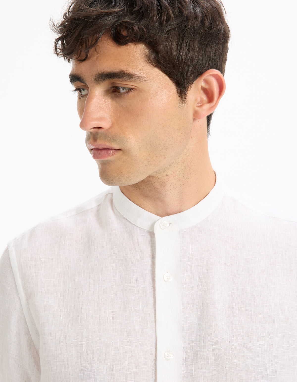 Regular Fit Mandarin Collar Shirt - White