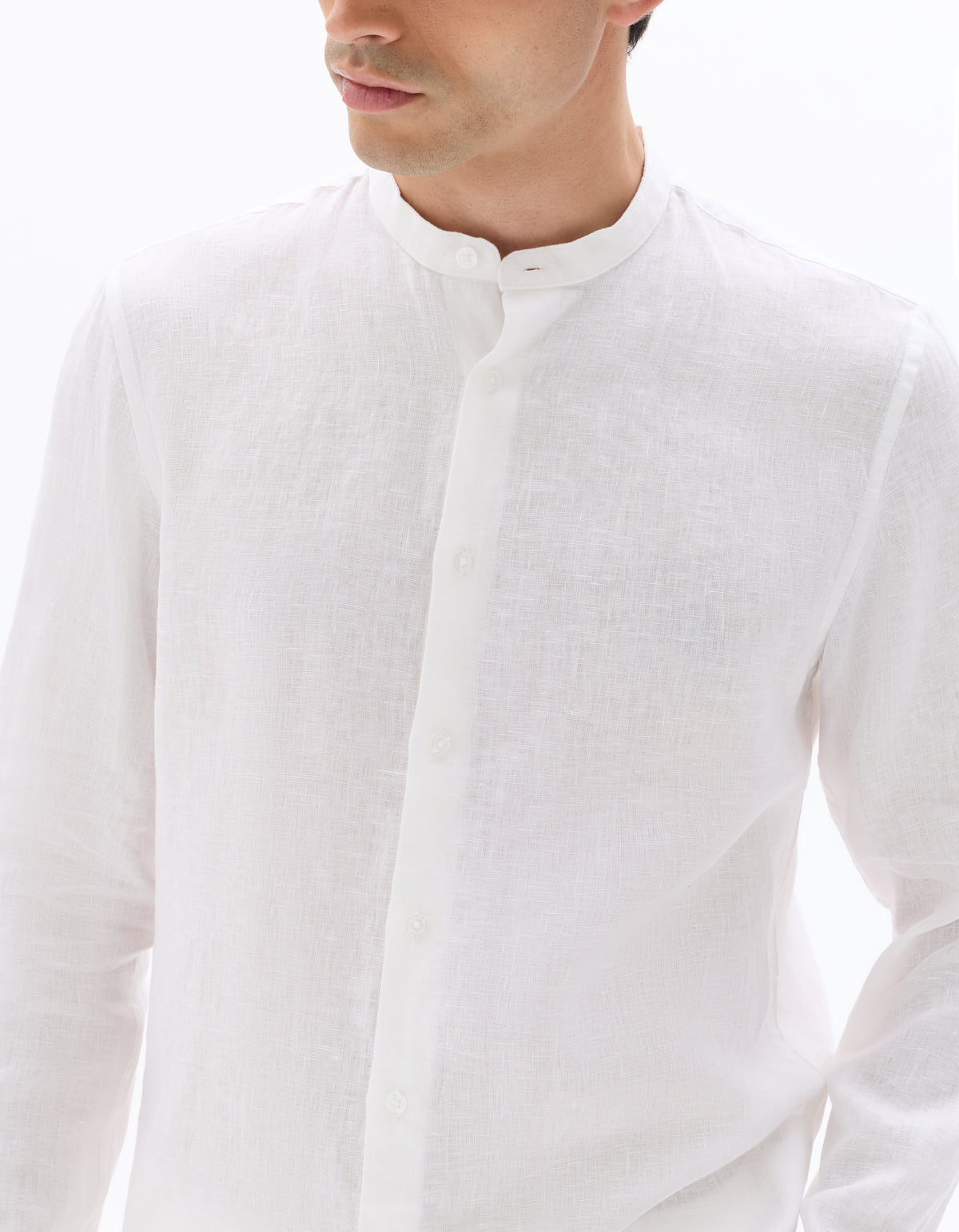 Regular Fit Mandarin Collar Shirt - White