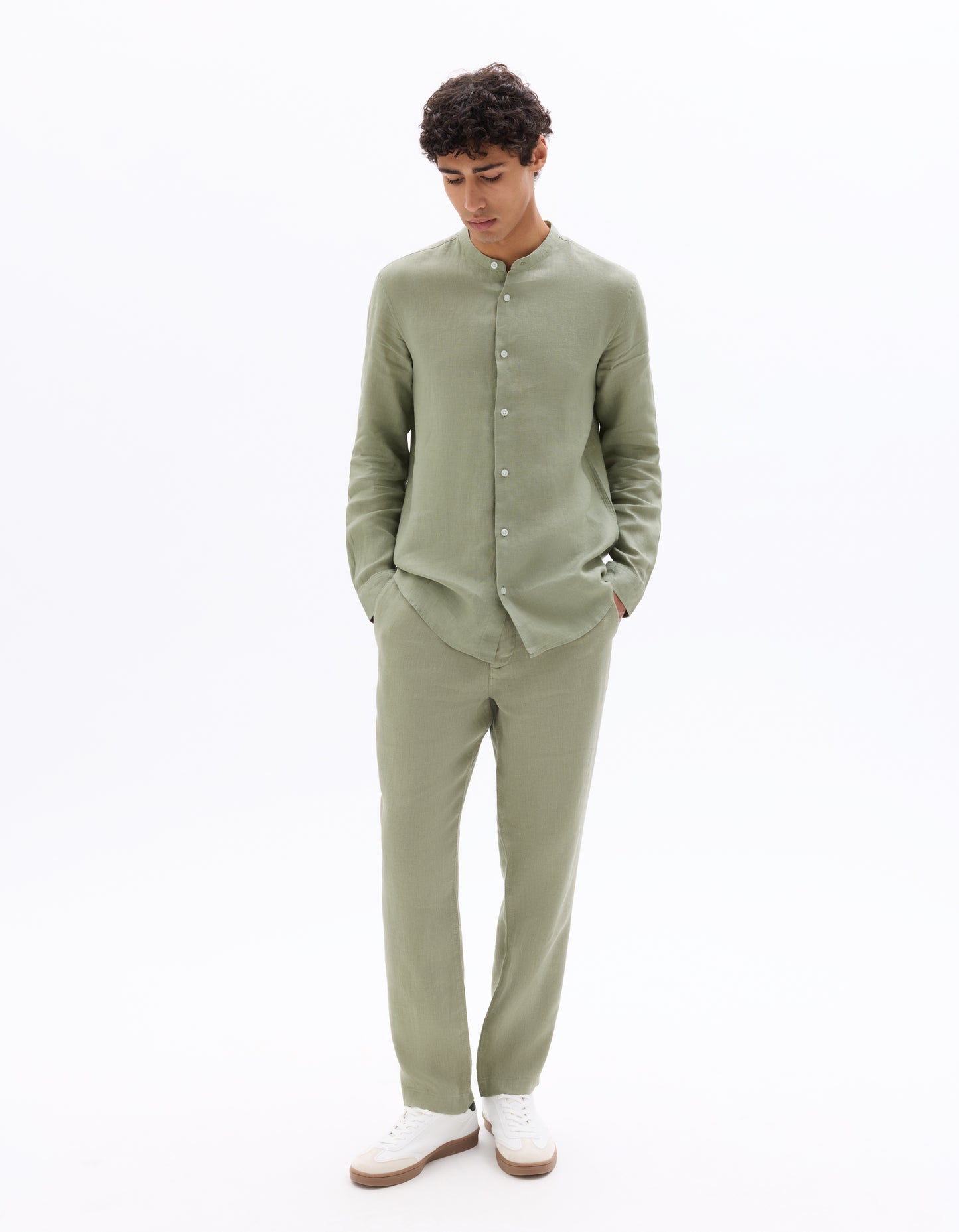 Celio* Linen Regular Fit Green Men Solid Shirt