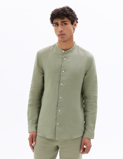 Celio* Linen Regular Fit Green Men Solid Shirt