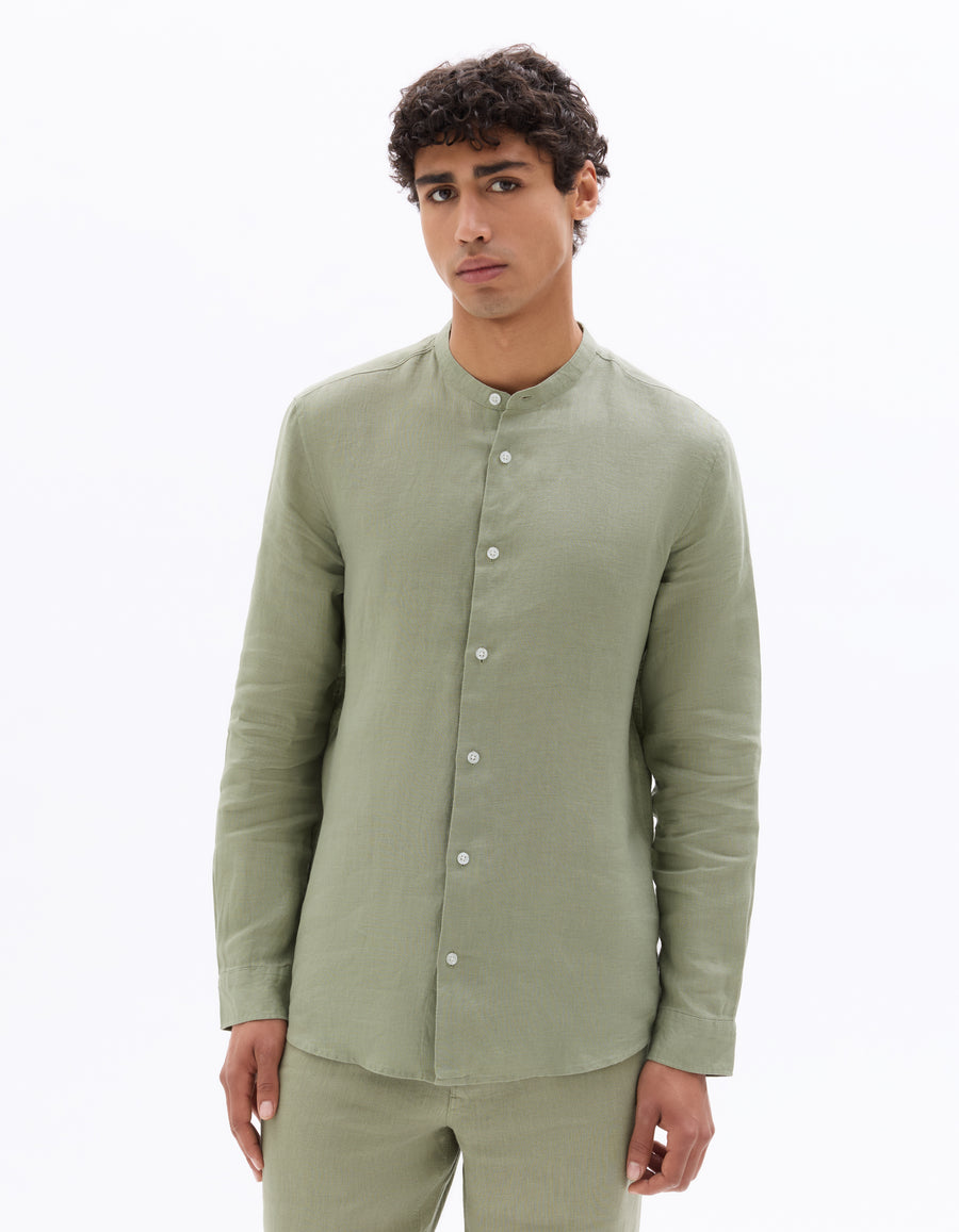 Regular Fit 100% Linen Solid Shirt - Sage Green
