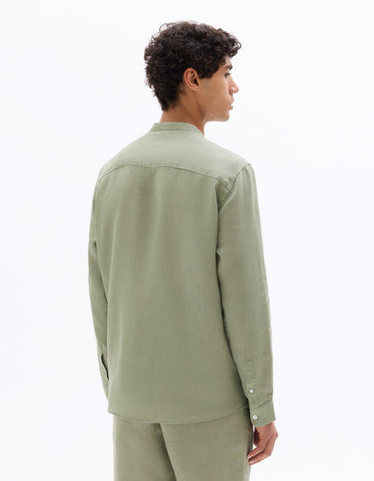 Celio* Linen Regular Fit Green Men Solid Shirt