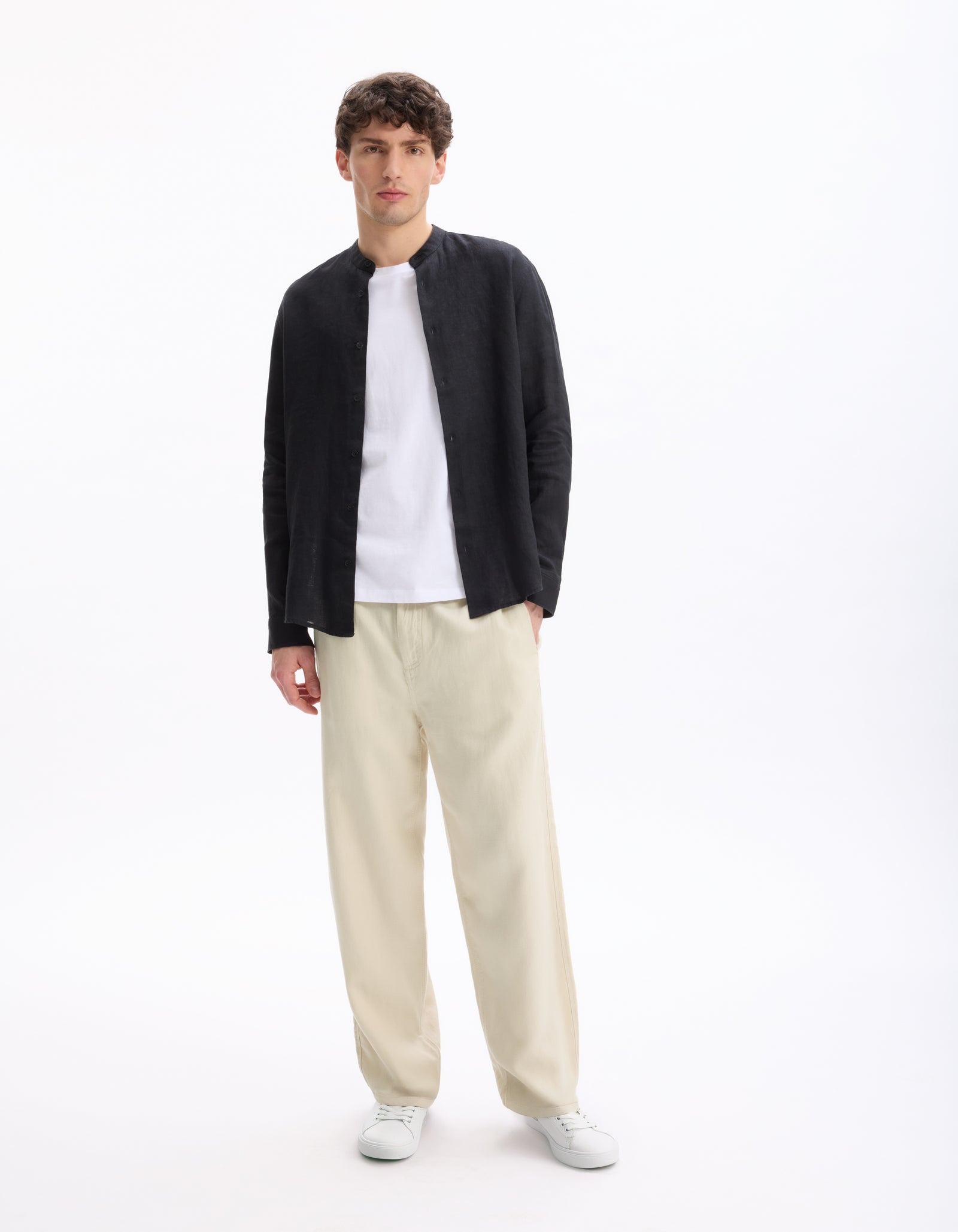 Celio* Solid Regular Fit Linen Black Shirt