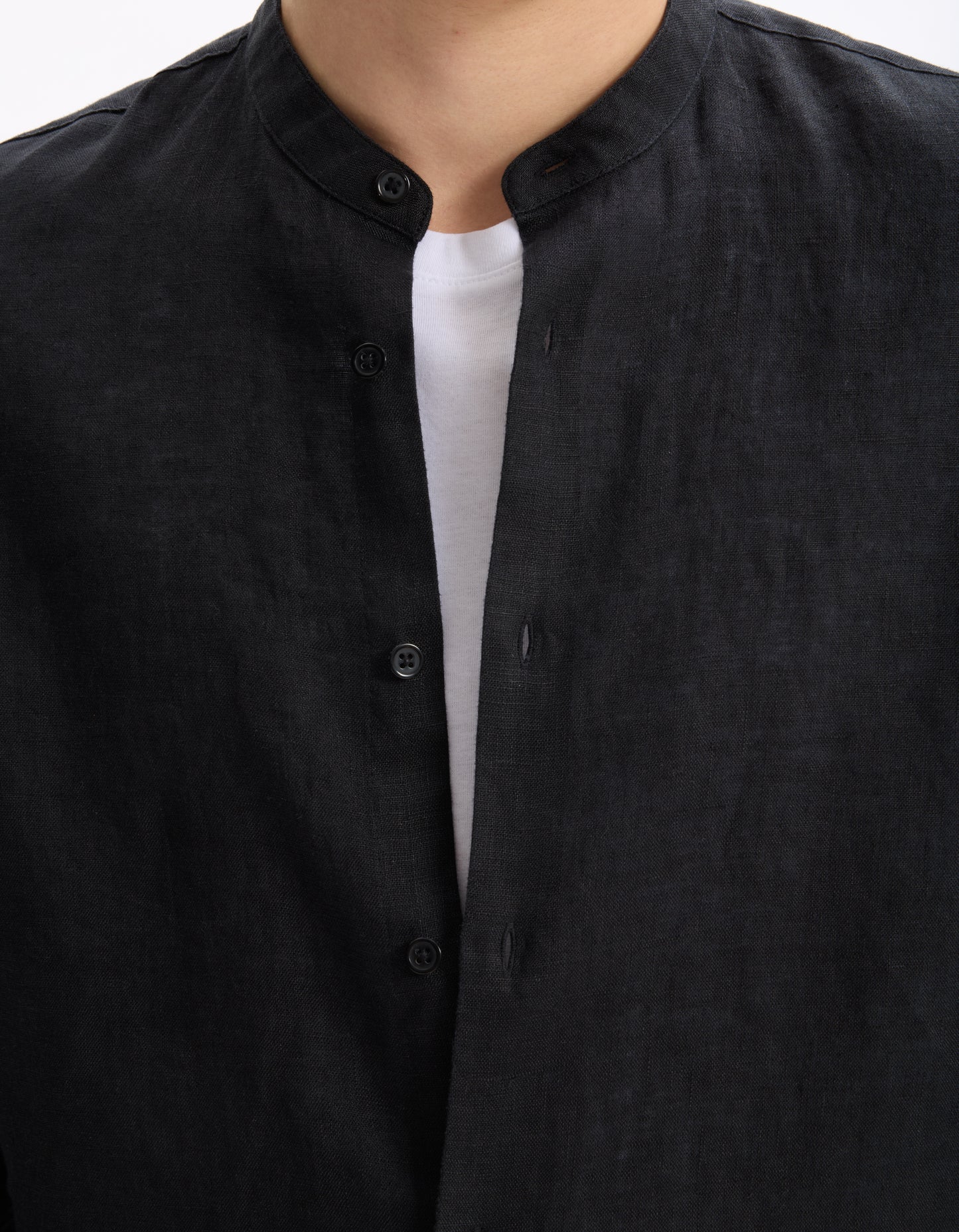 Celio* Solid Regular Fit Linen Black Shirt