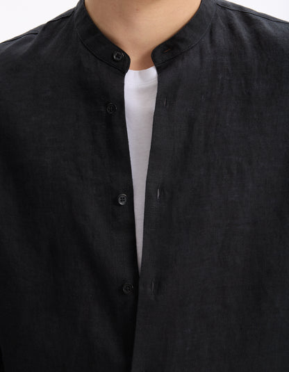 Celio* Solid Regular Fit Linen Black Shirt