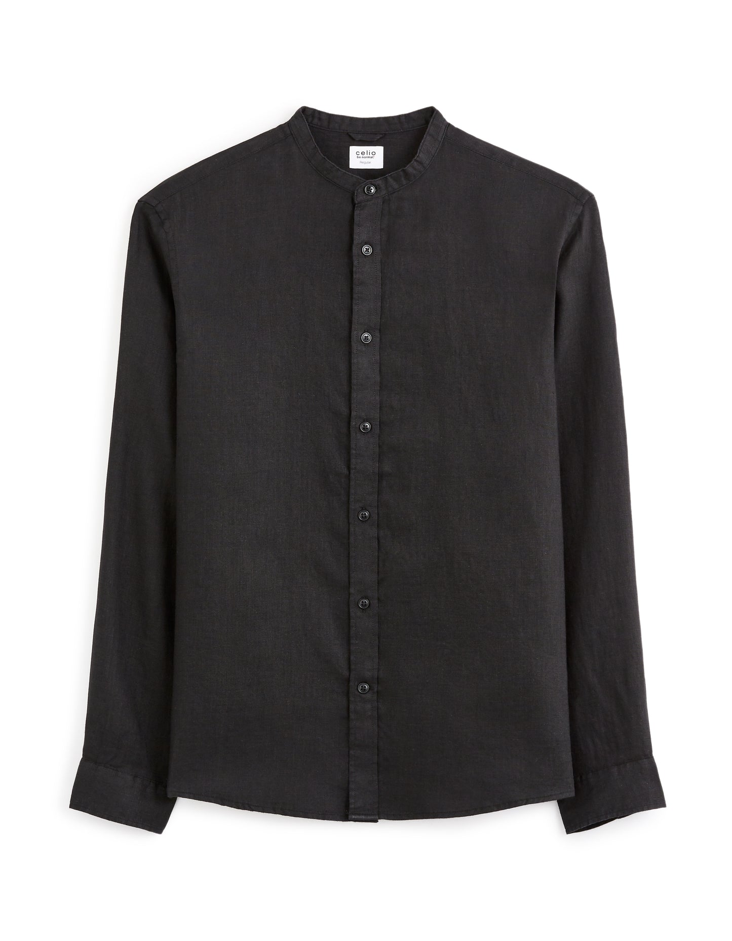 Celio* Solid Regular Fit Linen Black Shirt