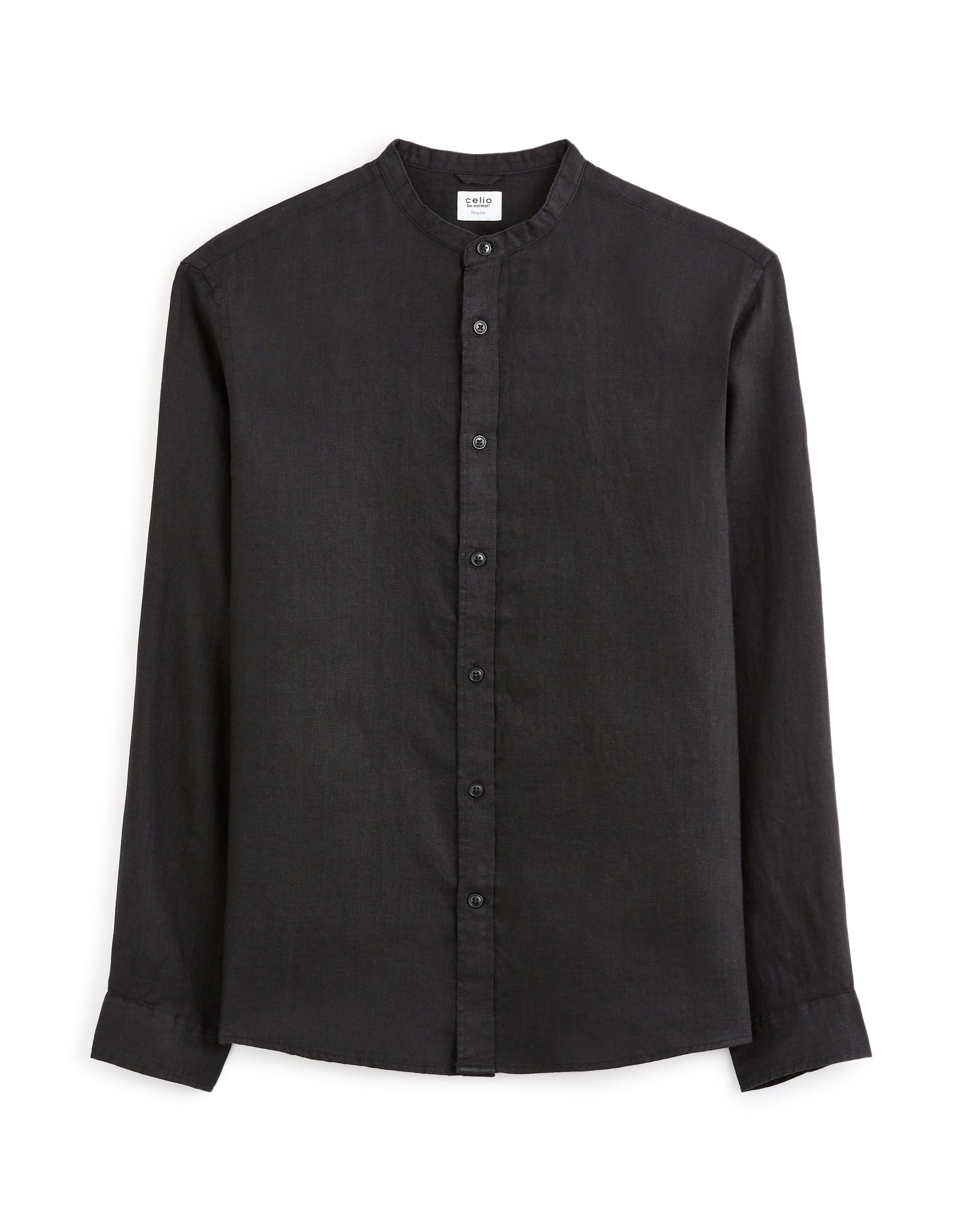 Celio* Solid Regular Fit Linen Black Shirt