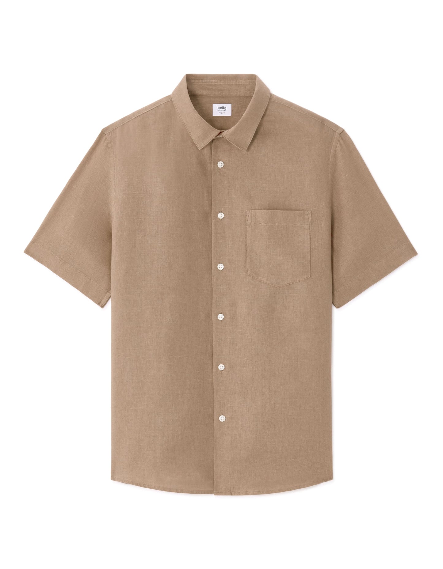 Celio Solid Regular Fit Linen Brown Shirts