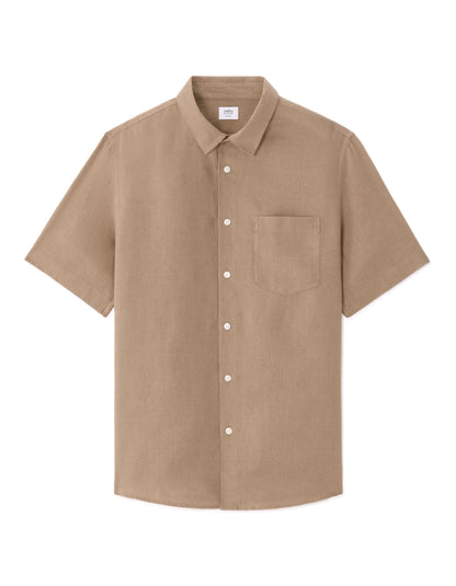 Celio Solid Regular Fit Linen Brown Shirts