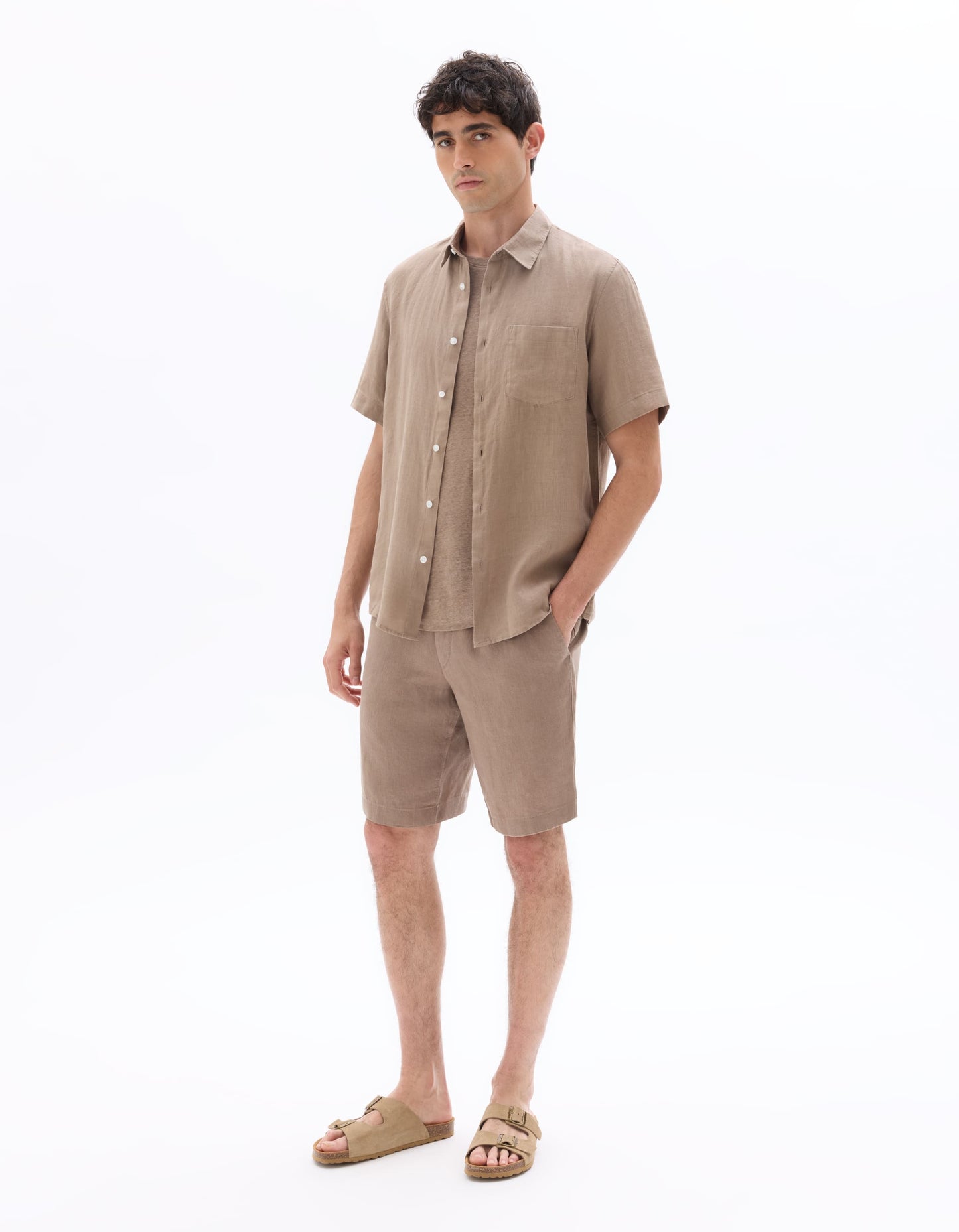 Celio Solid Regular Fit Linen Brown Shirts