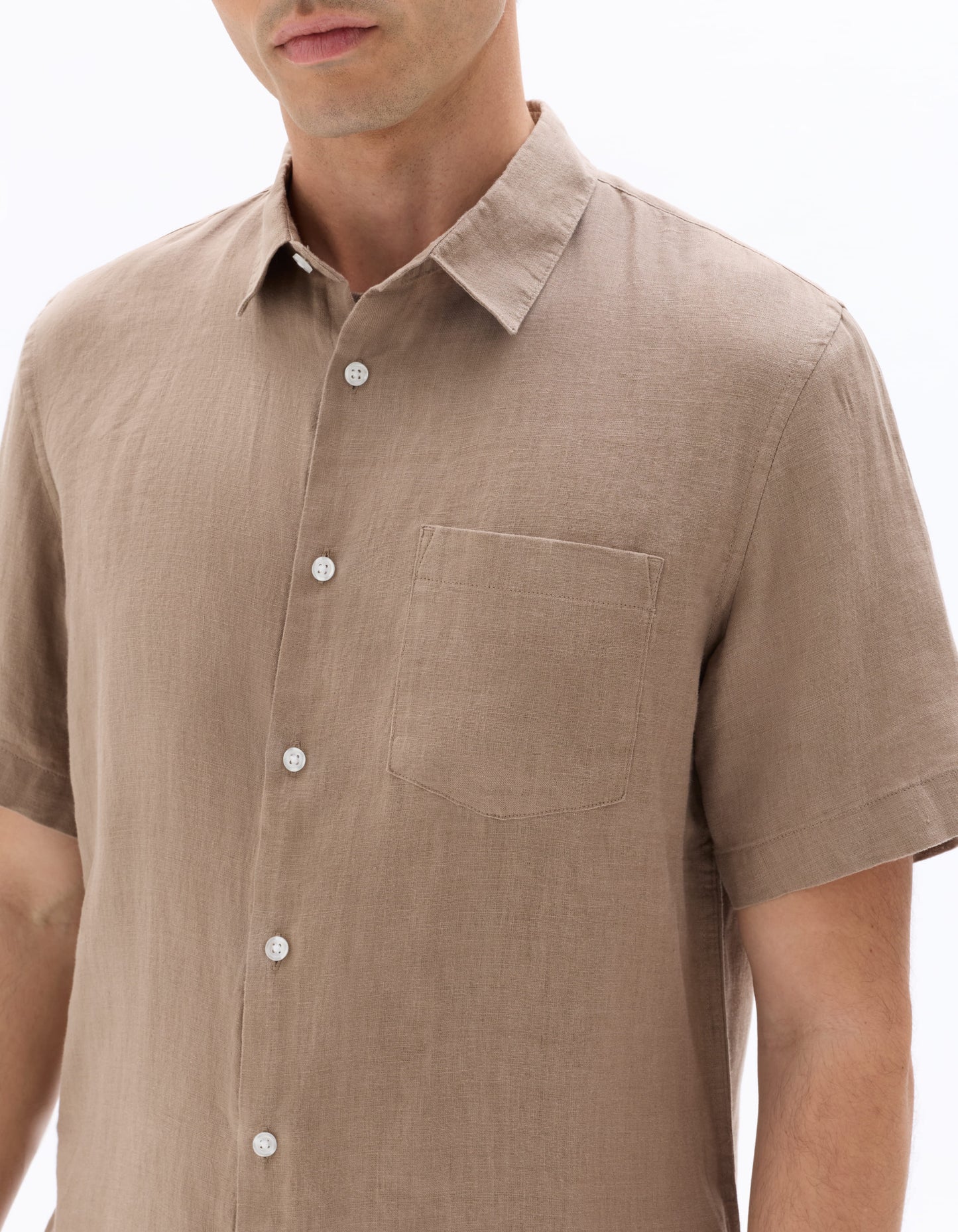 Celio Solid Regular Fit Linen Brown Shirts