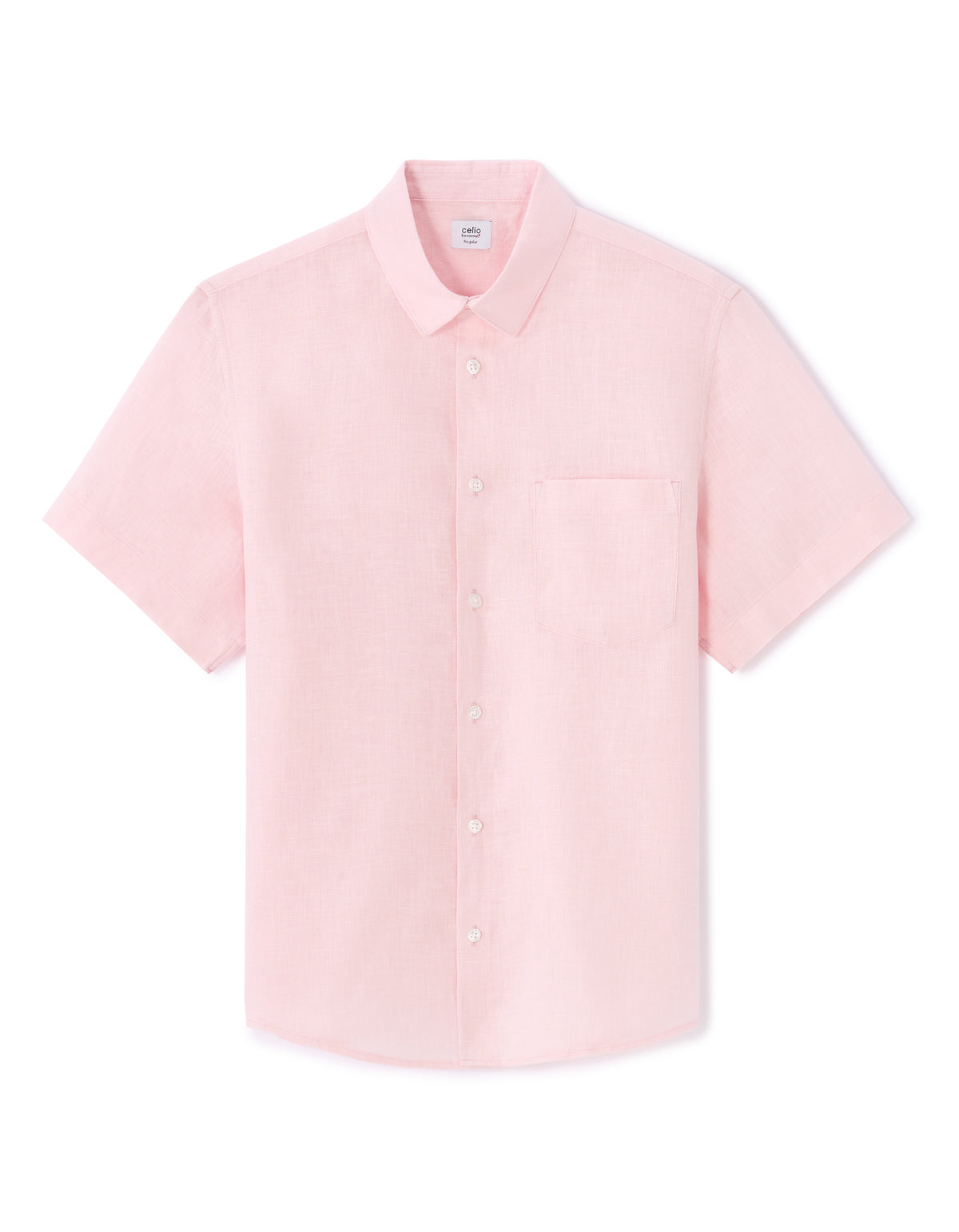 Regular Fit 100% Linen Solid Button Down Collar Shirts - Pink