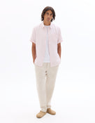 Regular Fit 100% Linen Solid Button Down Collar Shirts - Pink