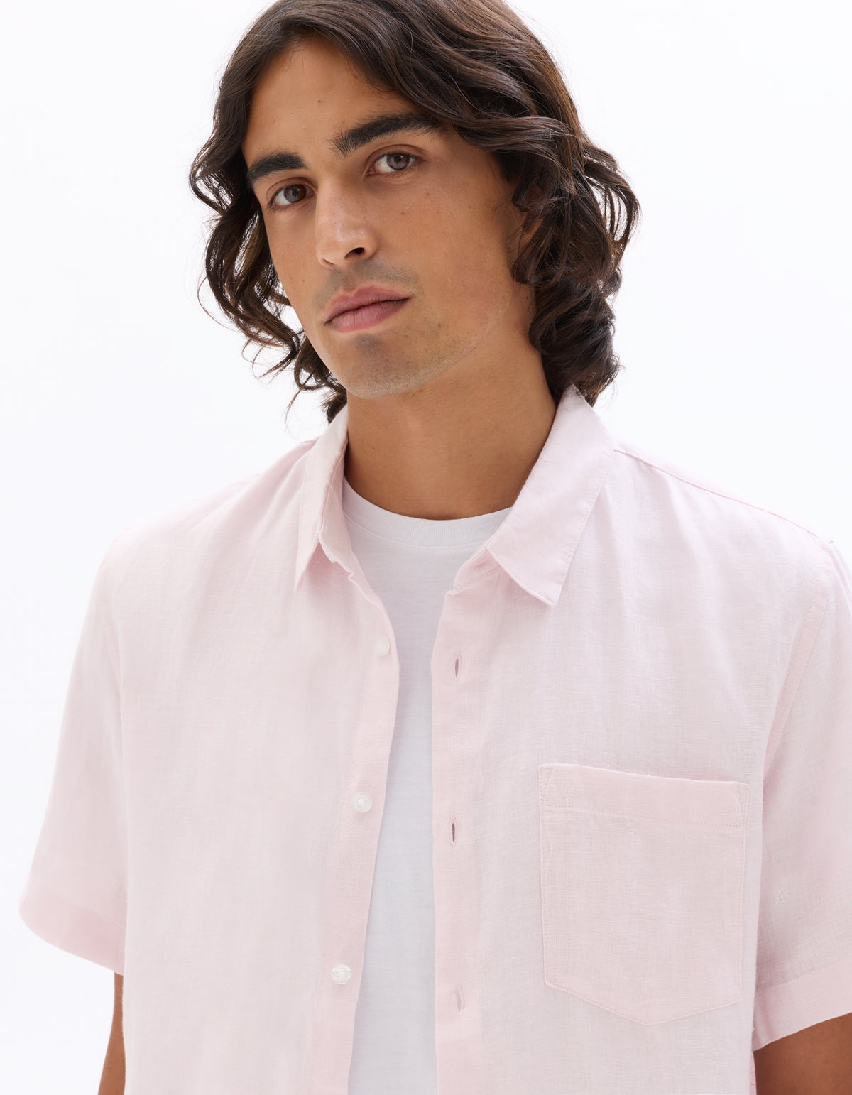 Regular Fit 100% Linen Solid Button Down Collar Shirts - Pink