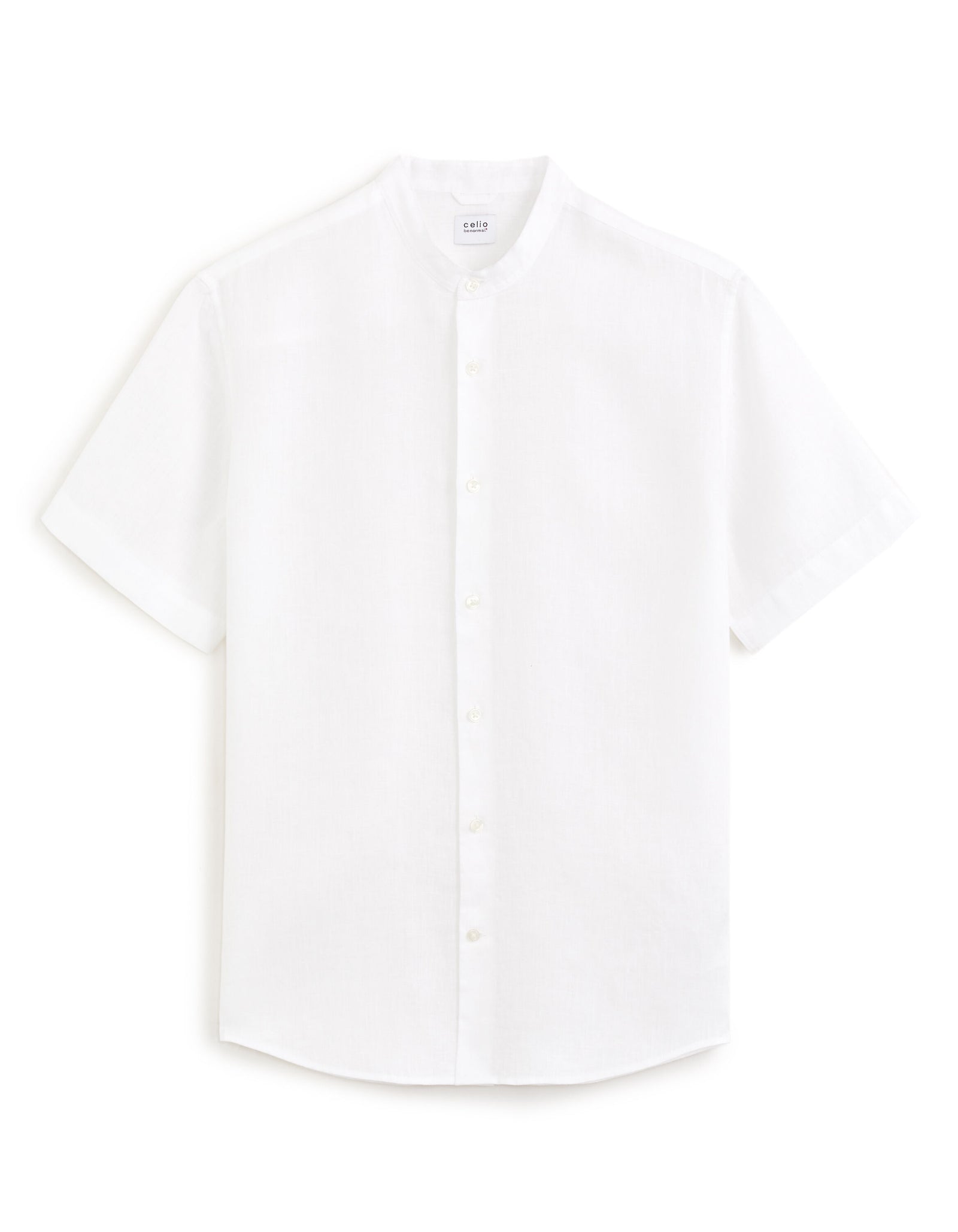 Celio* Regular Fit Mao Collar-100% Linen Shirt-White