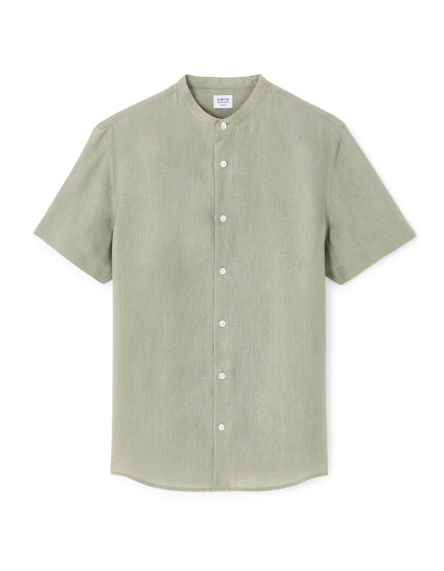 Celio Melange Regular Fit Linen Green Shirt