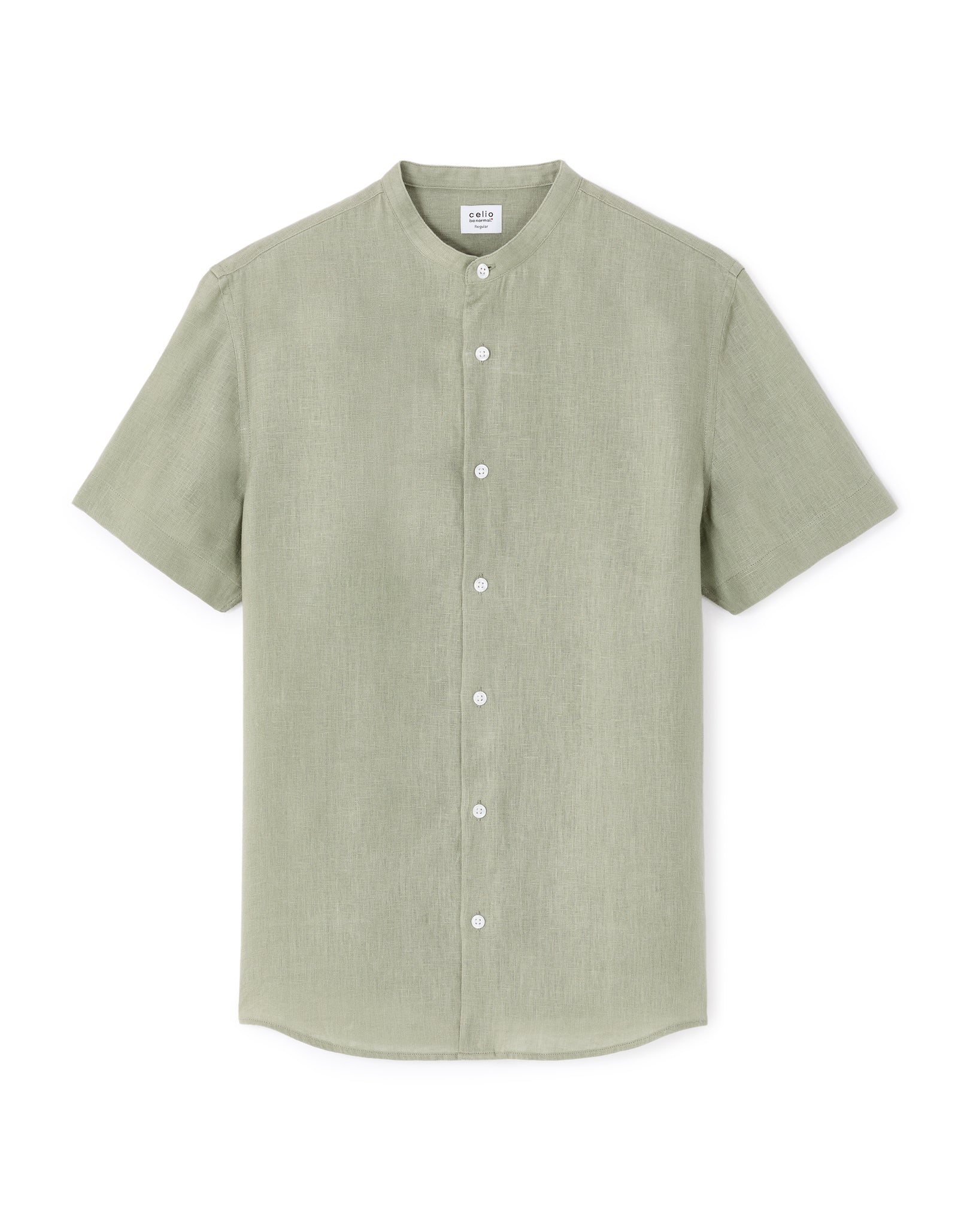 Celio Melange Regular Fit Linen Green Shirt