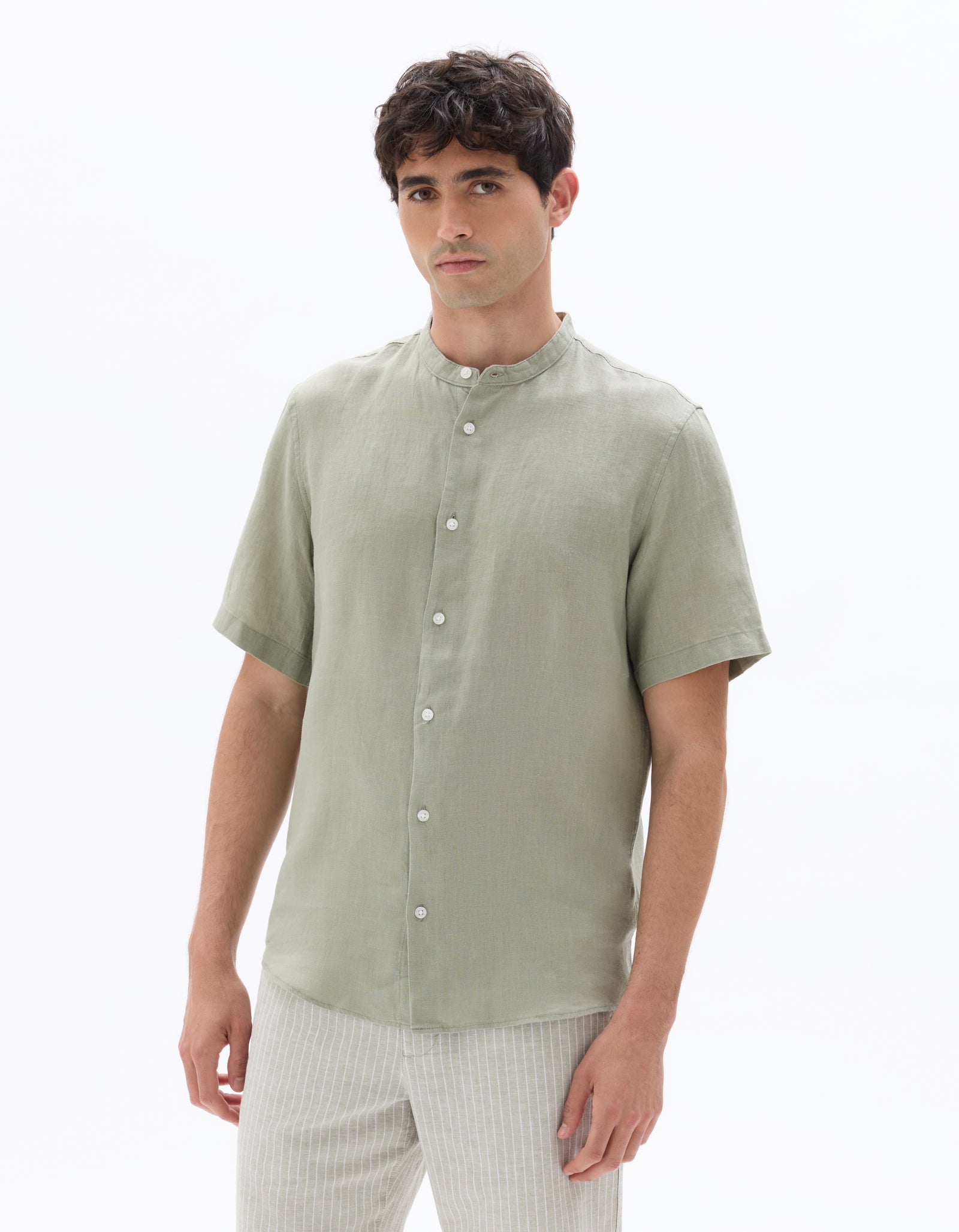 Celio Melange Regular Fit Linen Green Shirt