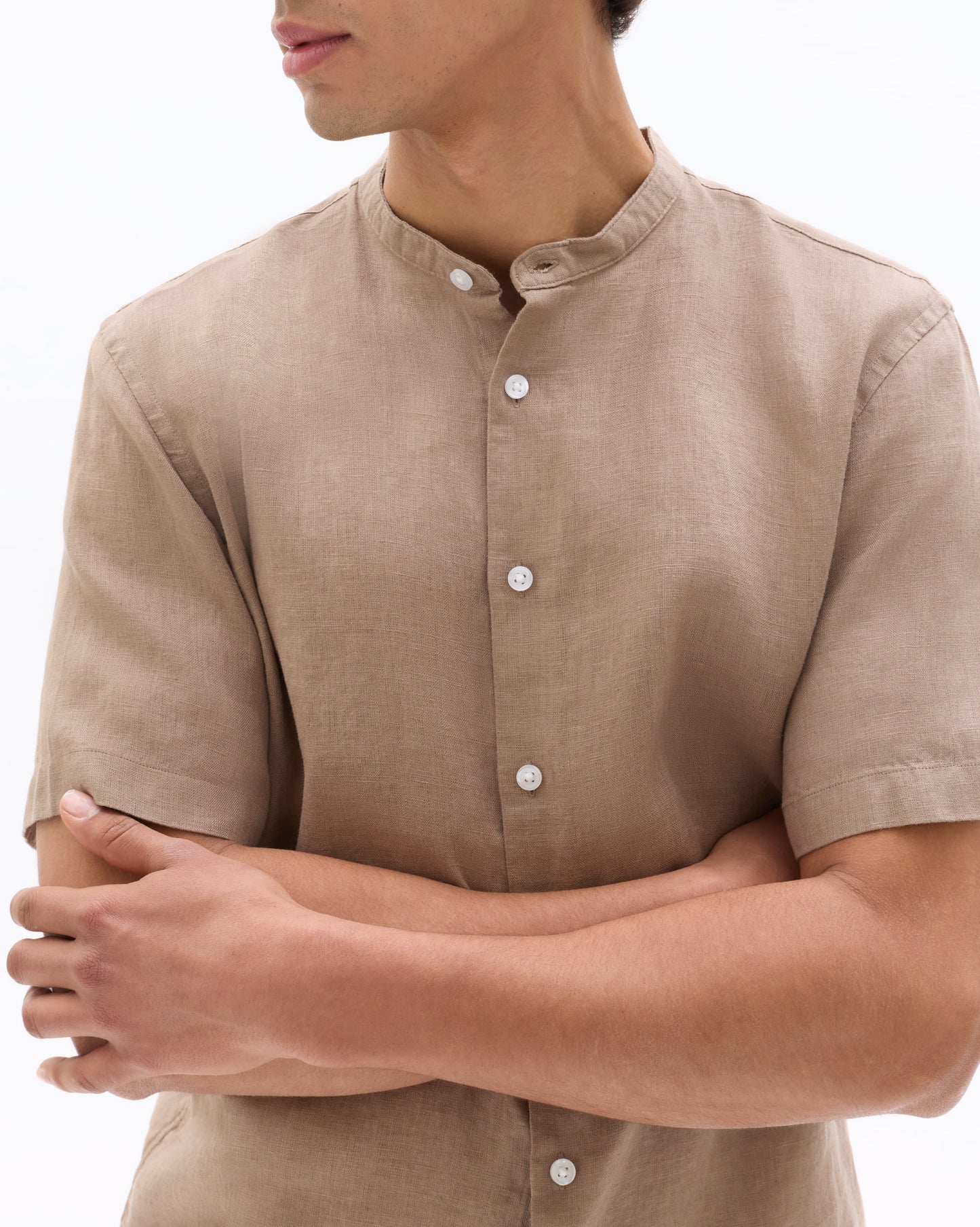 Celio Solid Regular Fit Linen Brown Shirts