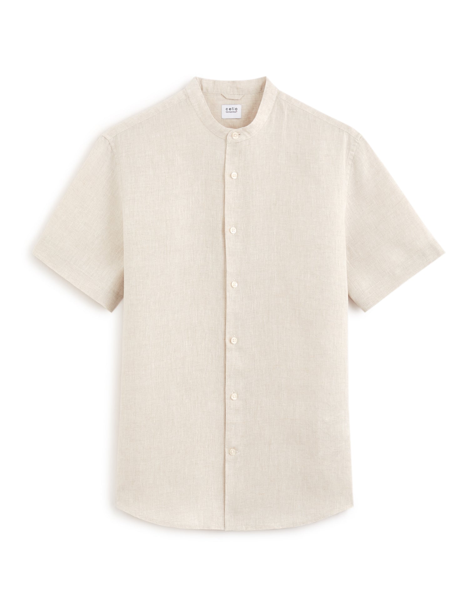 Regular Fit Mandarin Collar Shirt - Natural