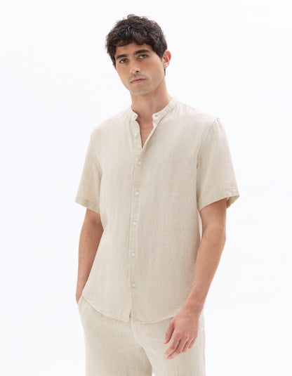 Celio* Linen Beige Men Solid Regular Fit Shirt