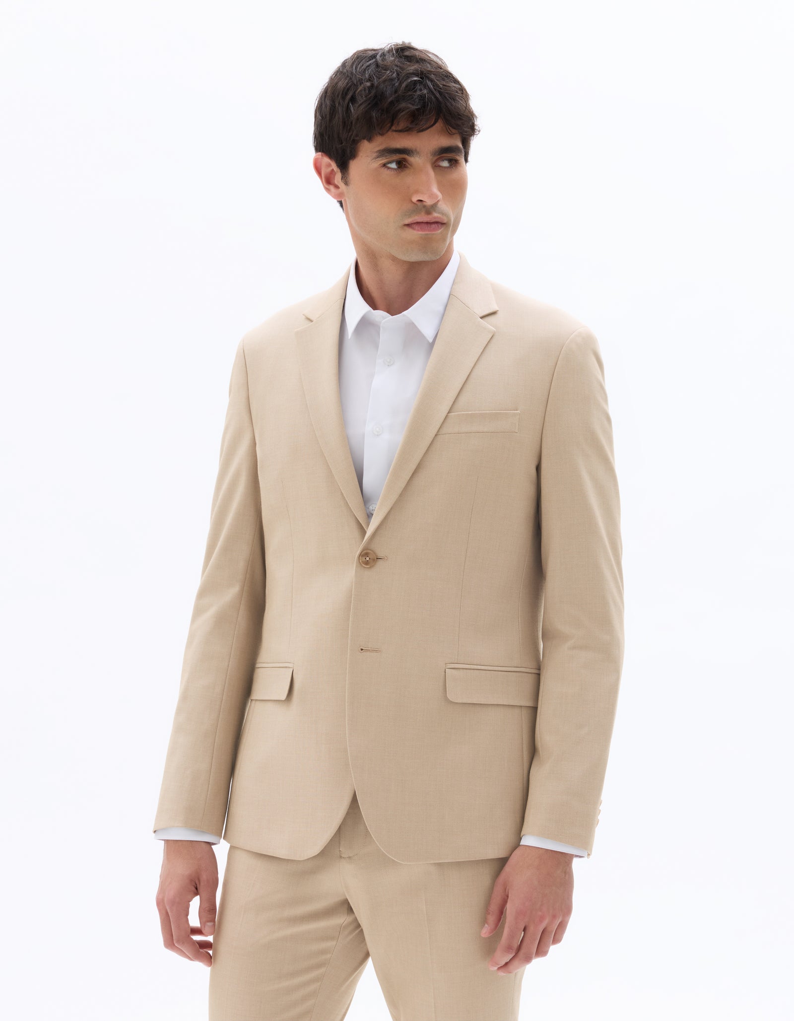 Celio Solid Slim Fit Poly-Blend Beige Blazer
