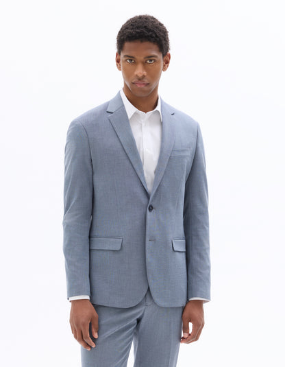 Celio* Men Blue Solid Regular Fit Poly-Blend Blazer