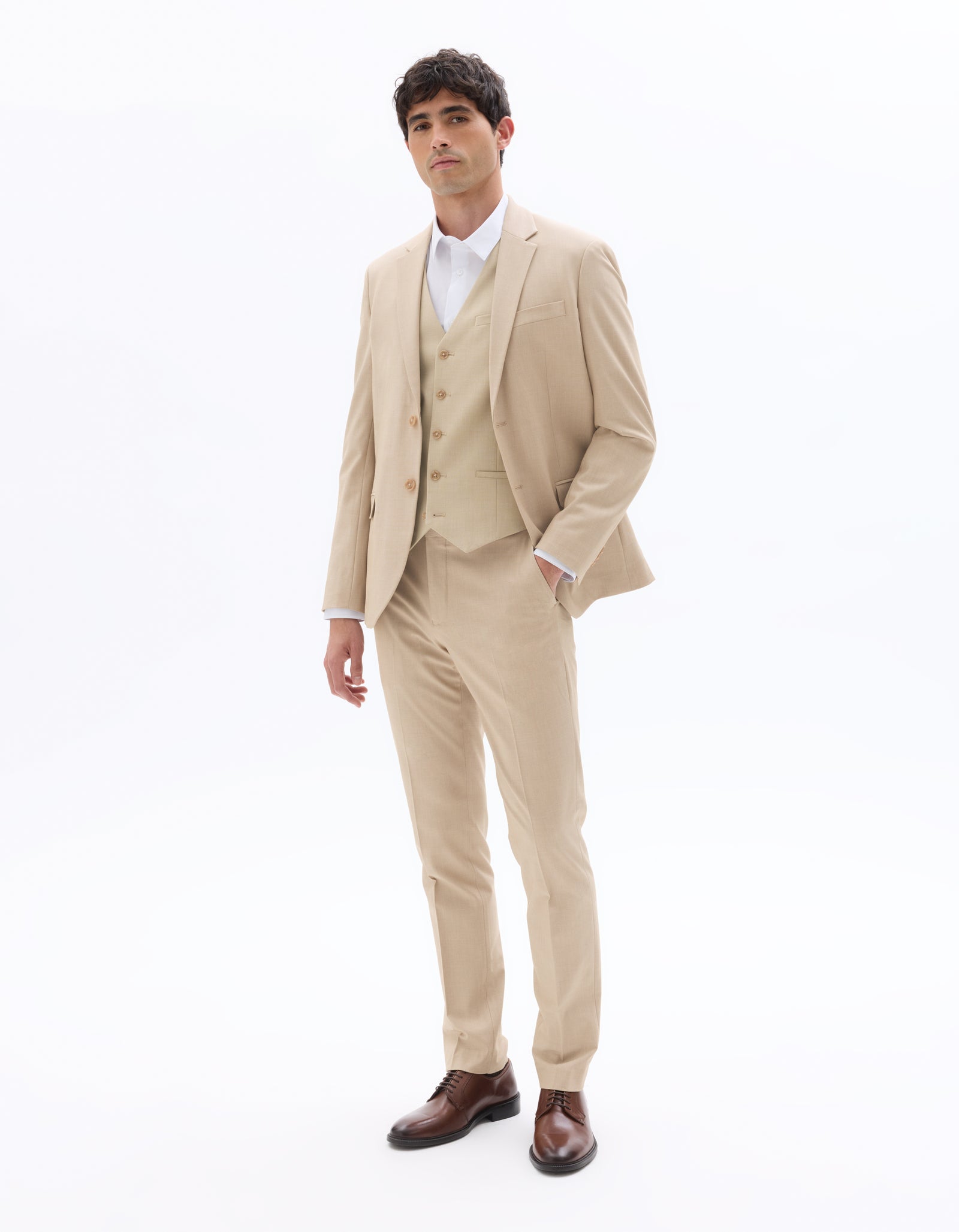 Slim Fit Poly Viscose Formal Trousers - Beige