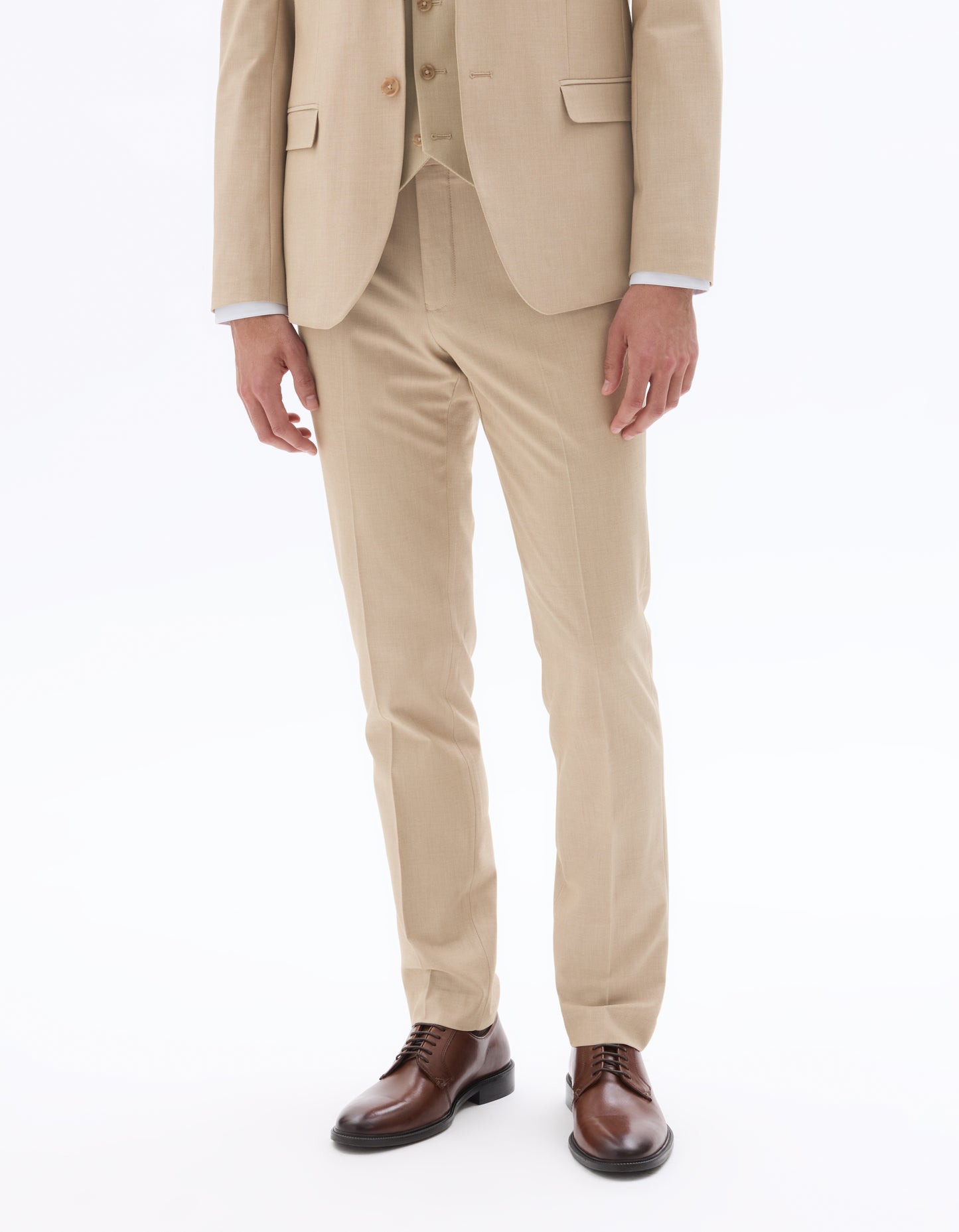Slim Fit Poly Viscose Formal Trousers - Beige