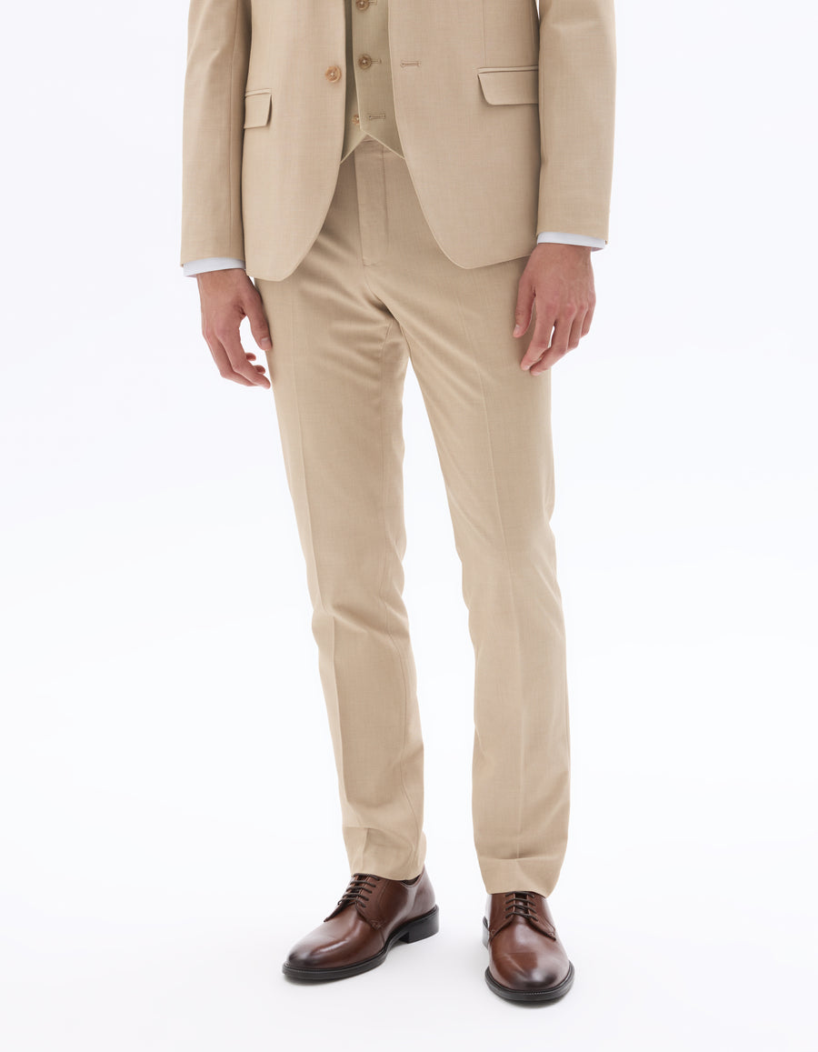 Slim Fit Poly Viscose Formal Trousers - Beige