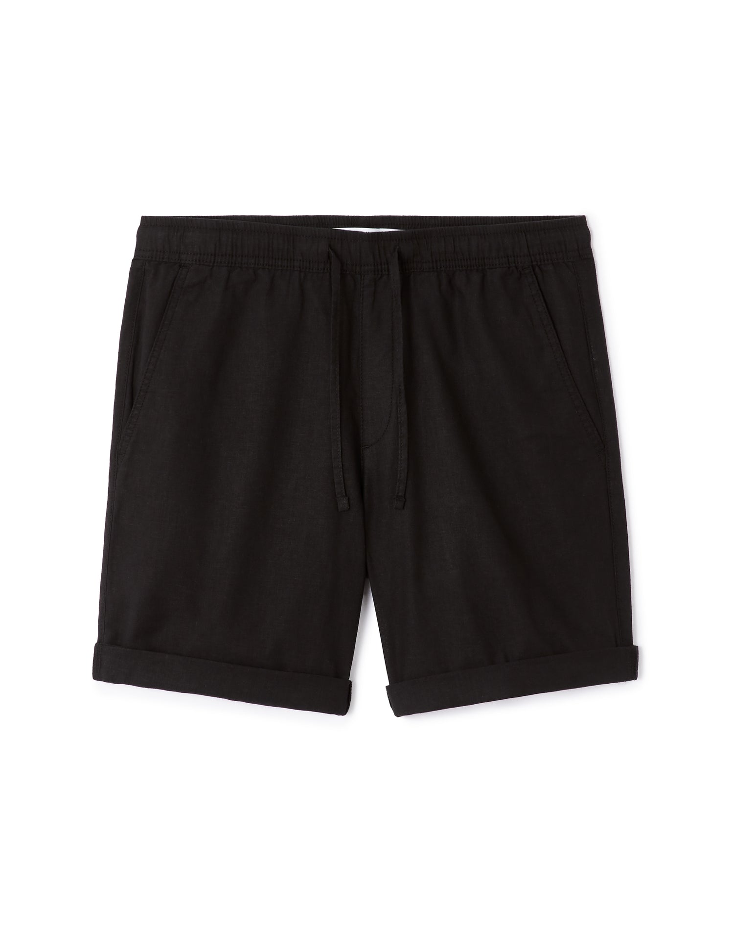 Straight Fit Cotton Linen Shorts - Black