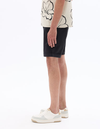 Celio Mens Black Solid Bermuda Fit Linen Shorts