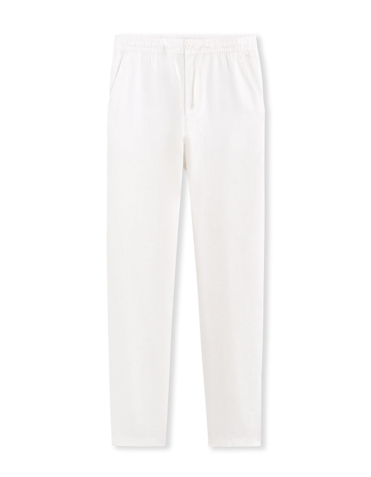 Straight Fit 100% Linen Solid Trousers - White