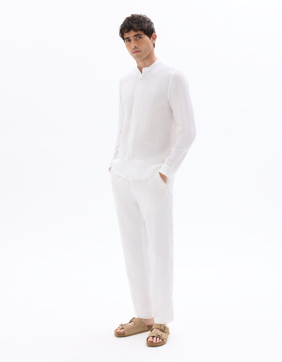 Celio* Straight pants 100% linen-white