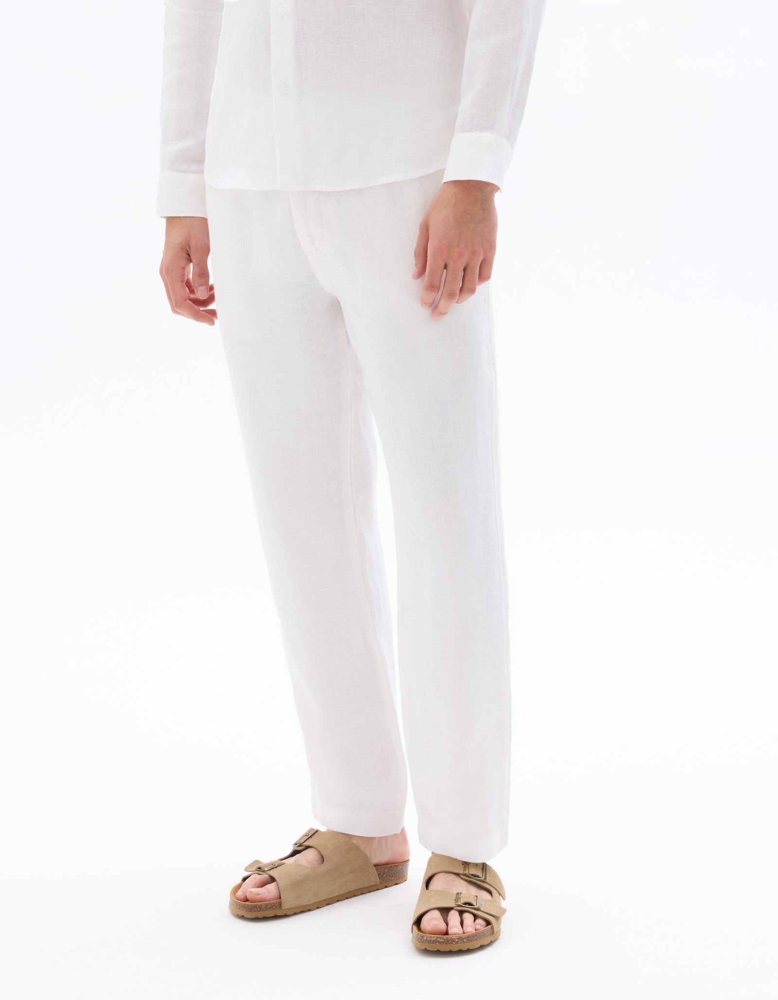 Celio* Straight pants 100% linen-white